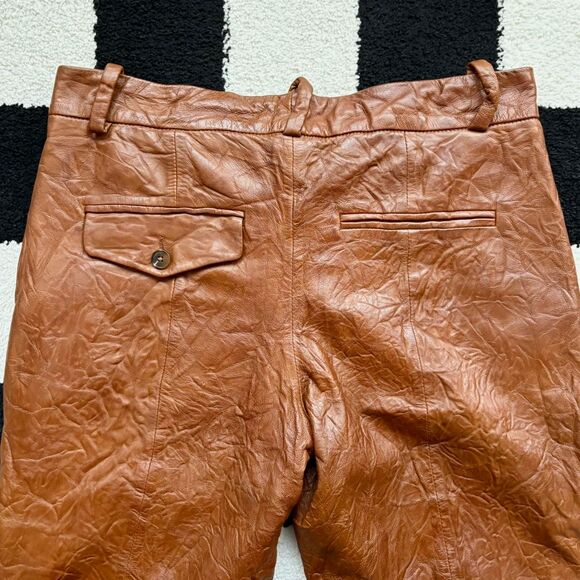 Zadig & Voltaire Prune Crinkle Leather Brown Pants M - Picture 4 of 8